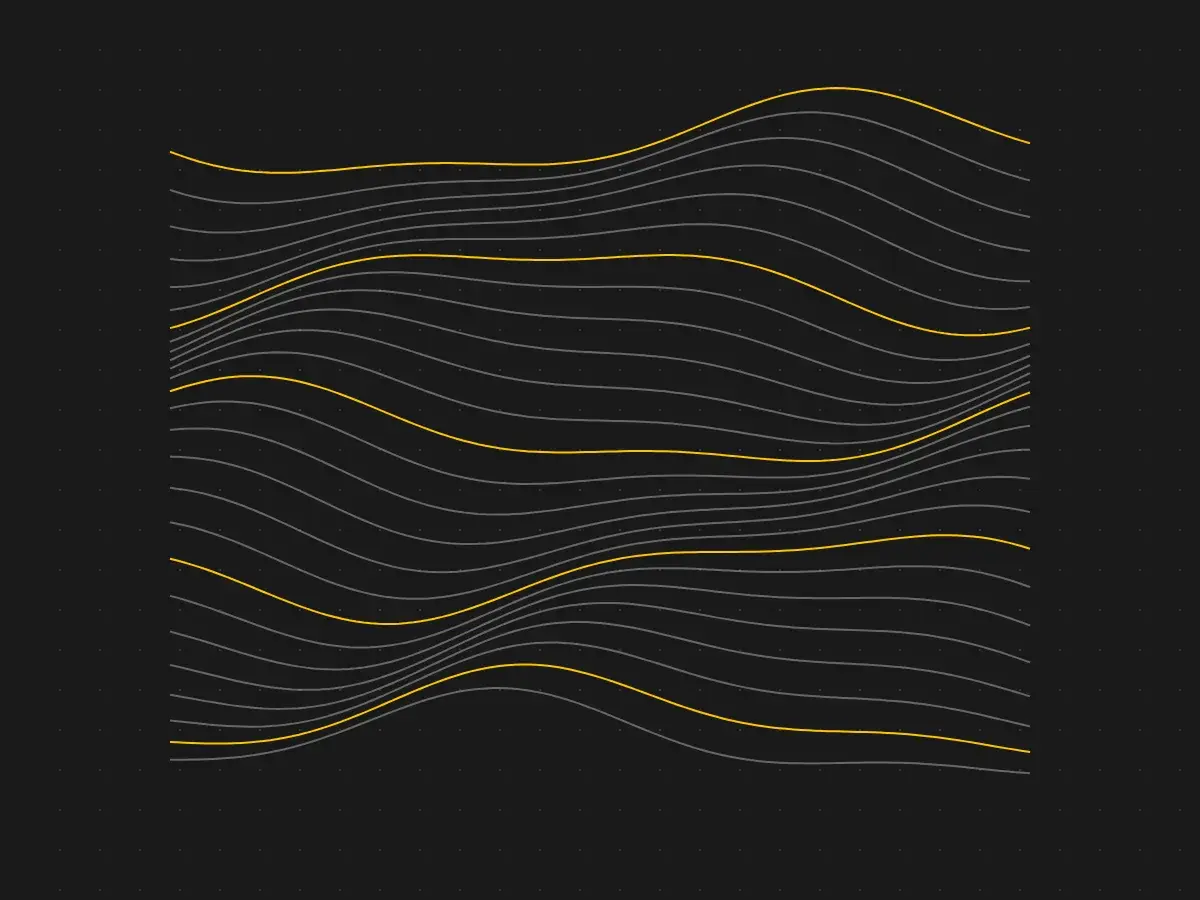 Líneas de contorno onduladas en amarillo y gris, como curvas de datos