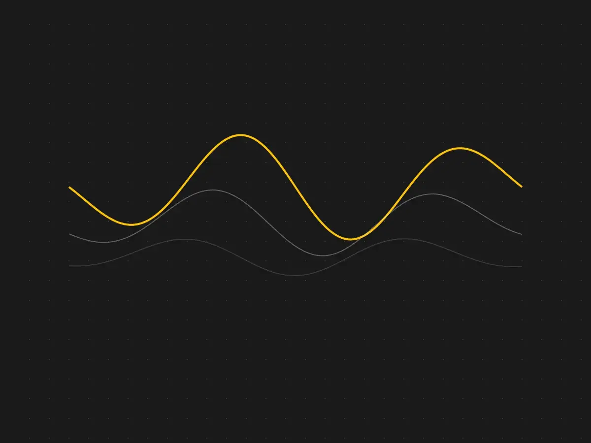 Ondas senoidales superpuestas, la principal en amarillo