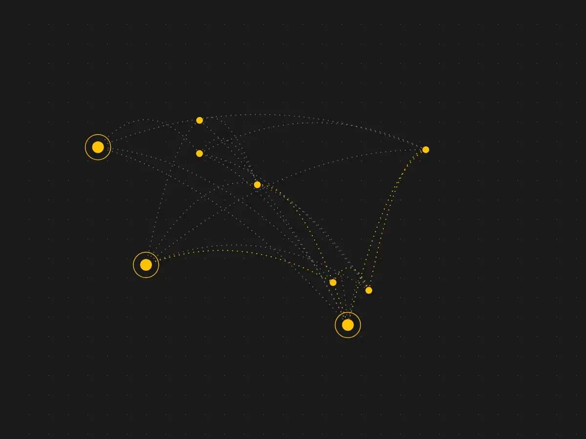 Rutas punteadas que conectan puntos en un mapa abstracto