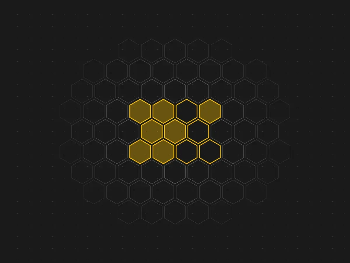 Malla hexagonal con un núcleo protegido resaltado en amarillo